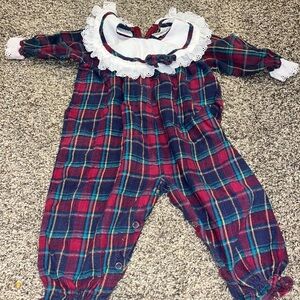 Small Steps for Infants Vintage Christmas romper plaid size 12 months